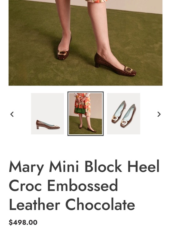 Frances Valentine Croc-Embossed Brown Pumps with Gold Buckles main image 2